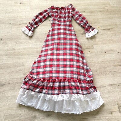 Vintage 70s Prairie Maxi Dress XS Red White Plaid Petticoat Slip Tulle Retro  | eBay