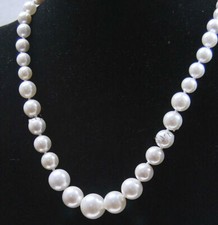 Natural 8-14mm White South Sea Shell Pearl Round Gemstomne Beads Necklace 18''
