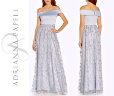 ADRIANNA PAPELL Embroidered Floral Satin Off the Shoulder Gown in Opal 16  279