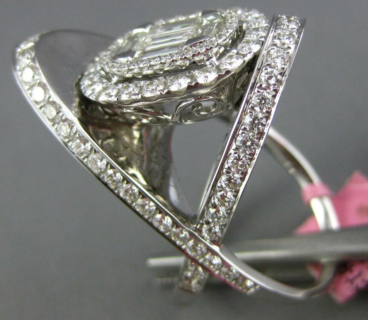 2.87CT DIAMOND 18K WHITE GOLD ROUND BAGUETTE OVAL CLUSTER CRISS