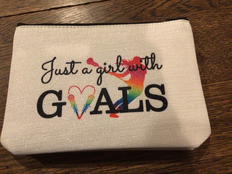 Make Up Bag 9X6 JUST A GIRL WITH GOALS, Lacrosse themed, New