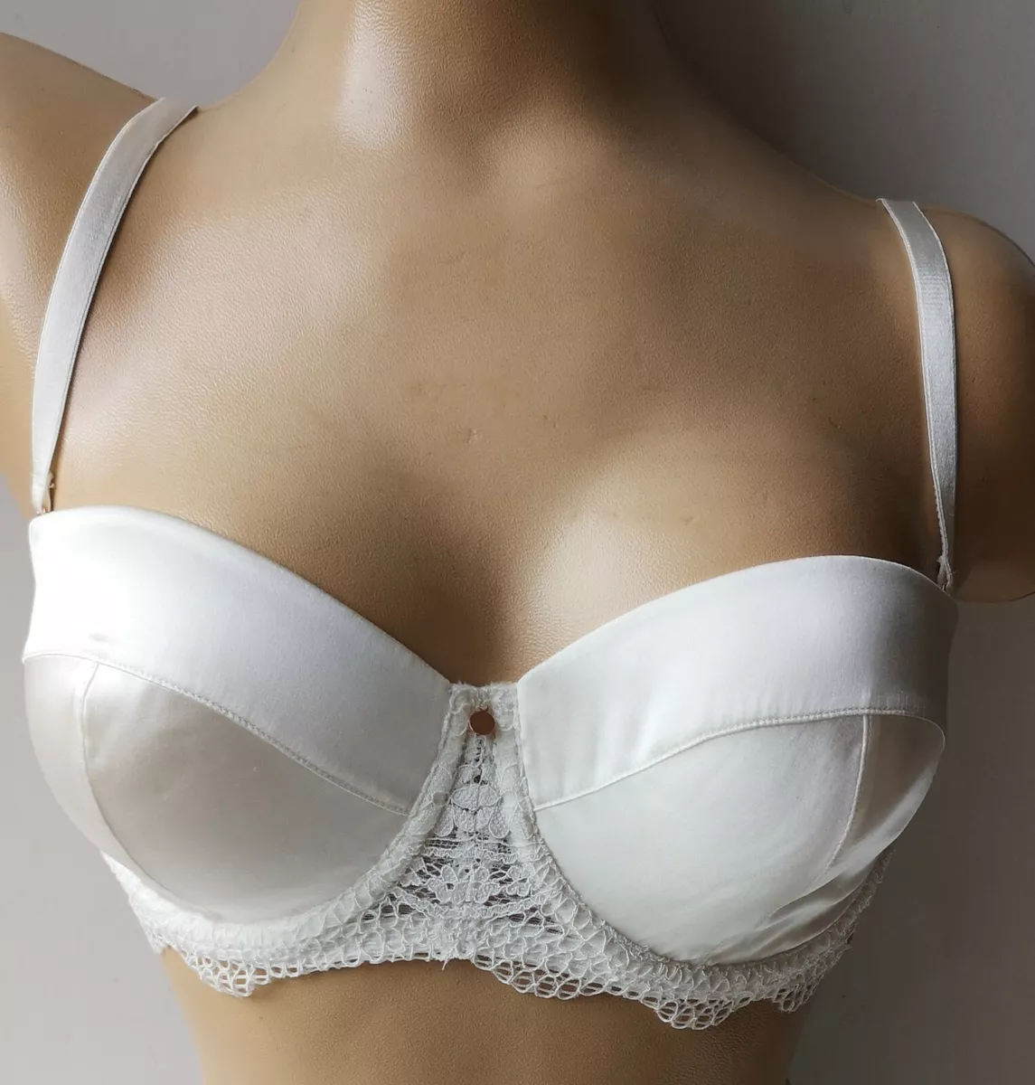 CHAINSTORE LIGHT IVORY SATIN LACE UNDERWIRED MOULDED BALCONY BRA SIZE 32D CU