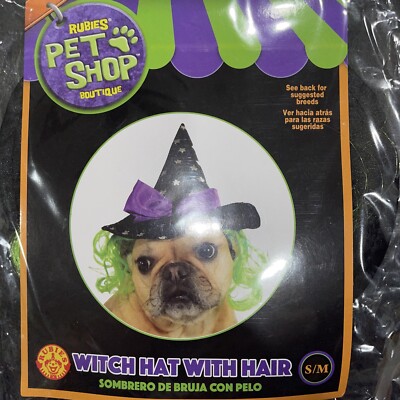 Rubies Pet Shop Boutique Dog Witch Hat With Hair Size S/M Hat NEW