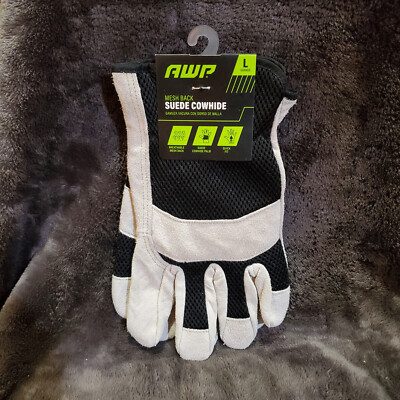 AWP Mesh Back Suede Cowhide Palm Men Gloves Large Breathable Black Quick Fit