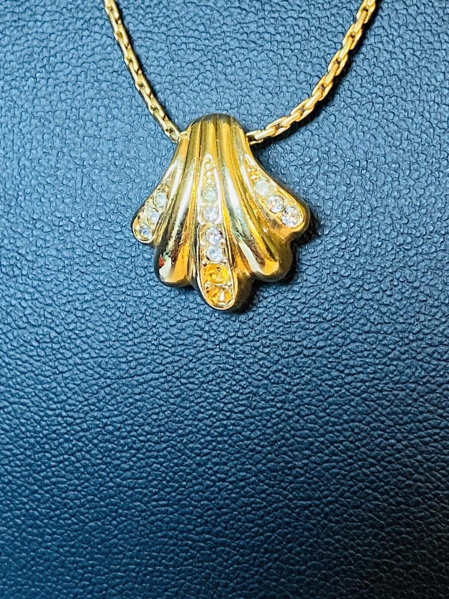 vintage christian dior gold tone necklace Shell Rhinestone