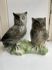 Vintage Pair of Who-dat  Glazed Porcelain Ceramic Owls Made in Brazil