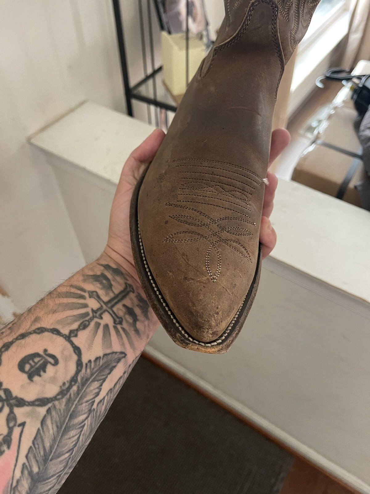 Justin Cowboy Boots Leather Style 2551 Embroidered Men’s Brown Size 10D