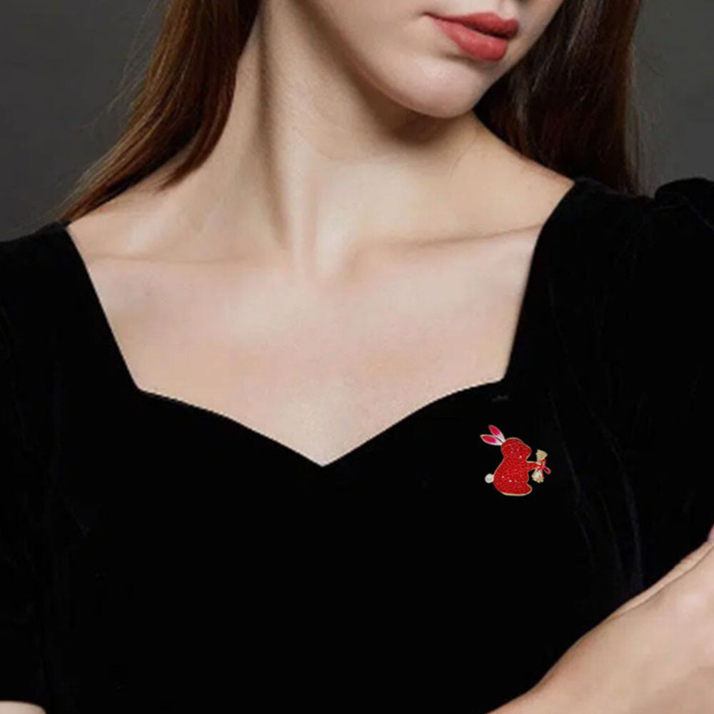 2 Pieces Clothing Scarf Safety Pin Crystals Decor Rabbit Brooch Metal