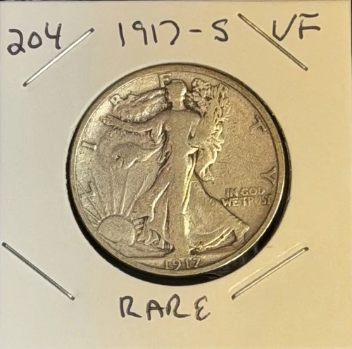 1917 S VF Rare Denver Walking Liberty Silver Half Dollar