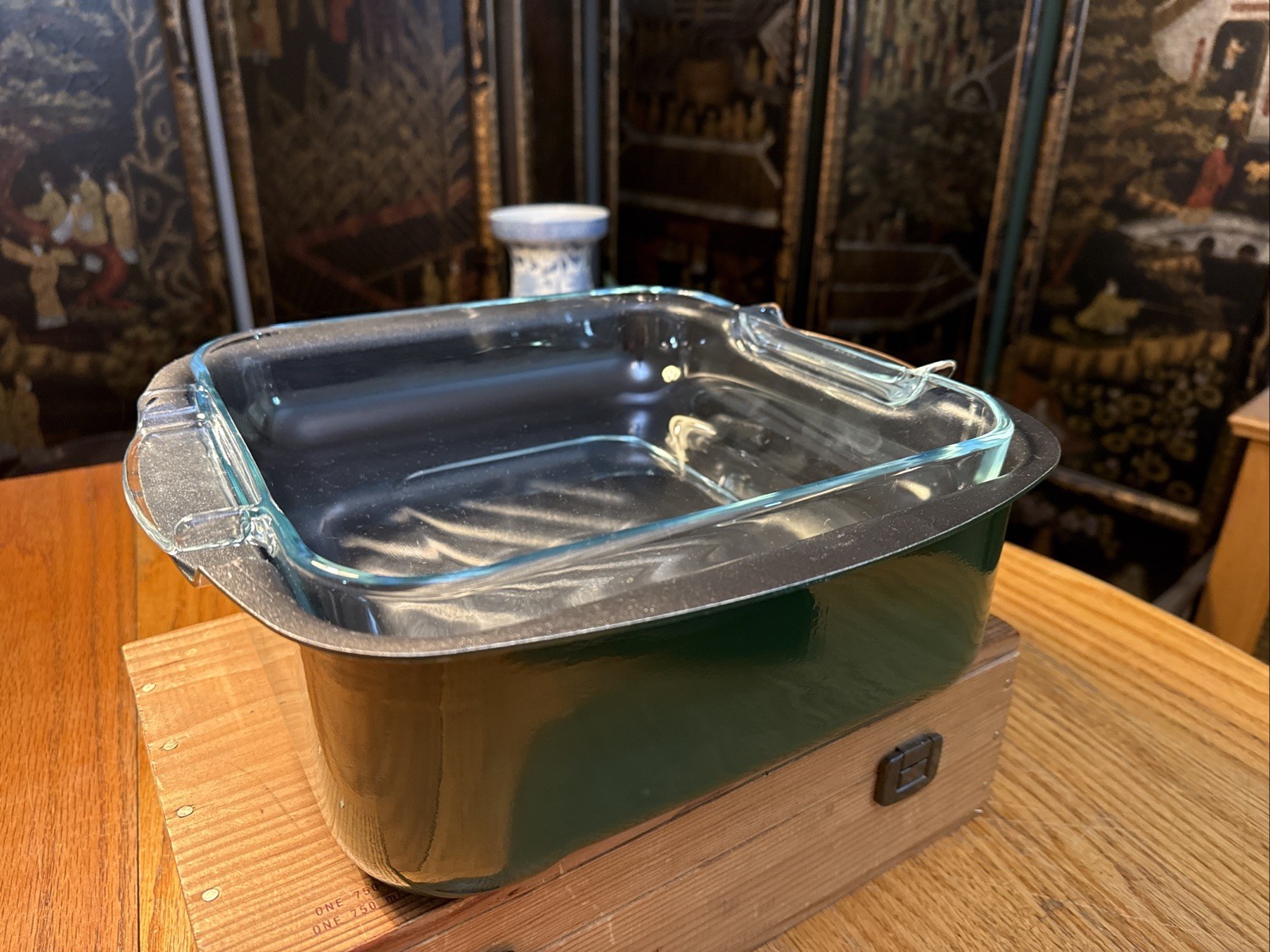 T-Fal Non-Stick 9¾" x 9¾" Square Enamel Health Roaster w/ Pyrex Glass Cover EUC!