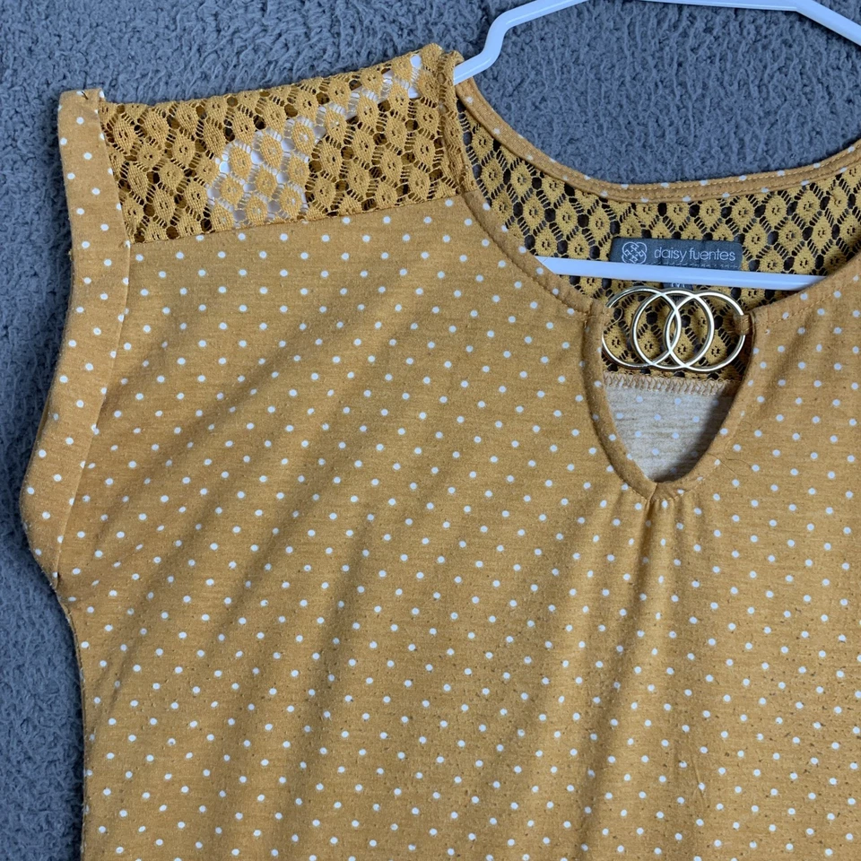 Daisy Fuentes Top Women Medium Short Sleeve Pullover Blouse Shirt Stretch Yellow - Image 2 of 4
