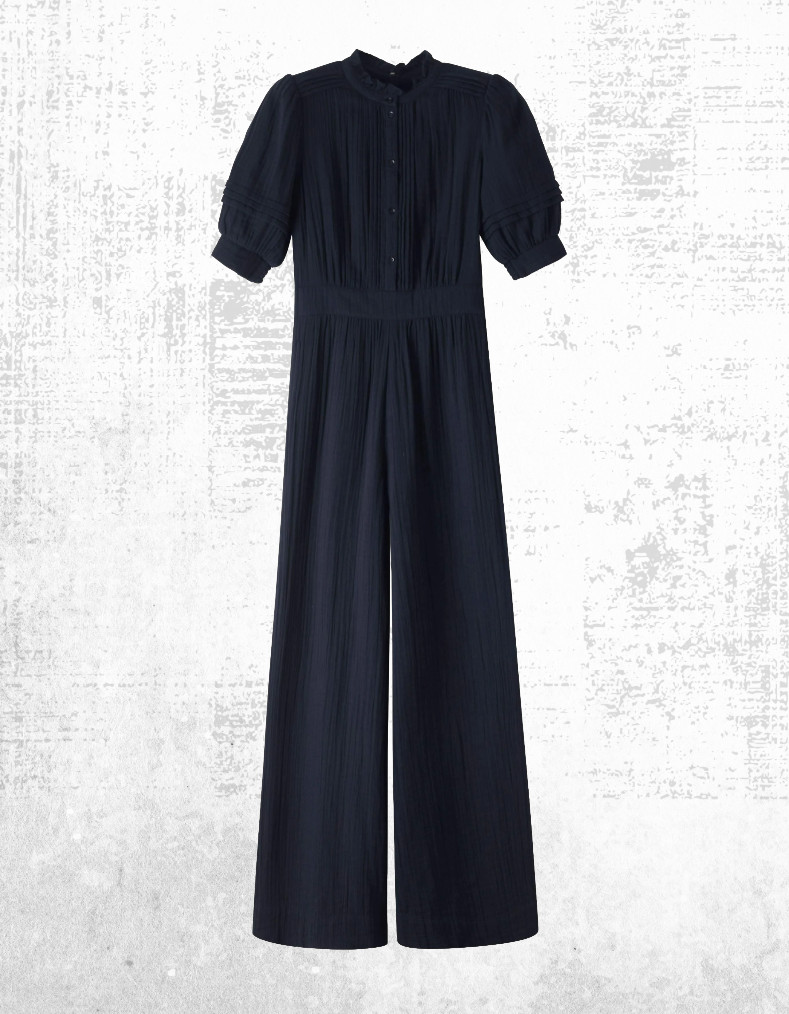 Monos de tela de queso de pierna ancha con cinturón de algodón ME+EM para mujer azul marino PVP £175 (defecto)