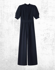 Womens ME EM Cotton Belted Wide Leg Cheesecloth Jumpsuits Navy RRP 175