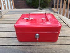 Red Metal Cash Box 8 x6 Inches With 2 Keys And Removeable Tray