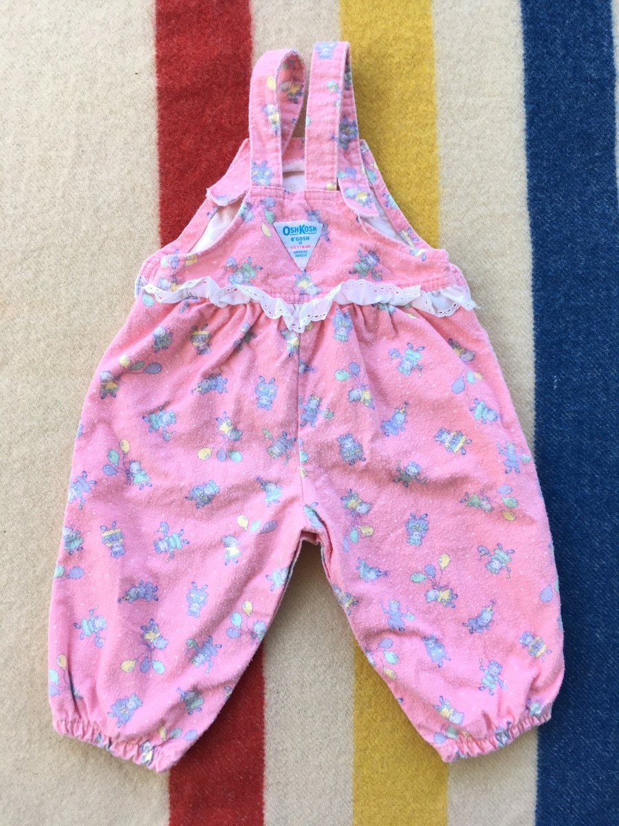 Vintage 90s Oshkosh B Gosh girls Pink Overalls birthday mouse 24