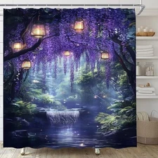 Fantasy Garden Shower Curtain Wisteria Enchanted Forest 70"WX70"H Purple