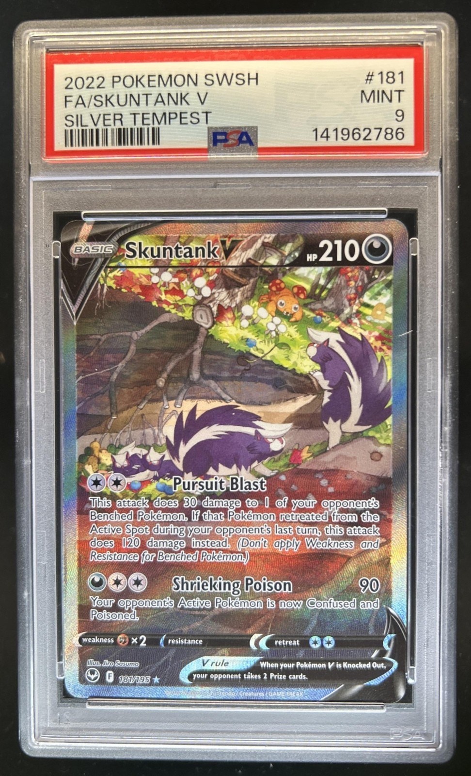 2022 Pokemon SWSH Silver Tempest Skuntank V Full Art #181/195 PSA 9 view 1