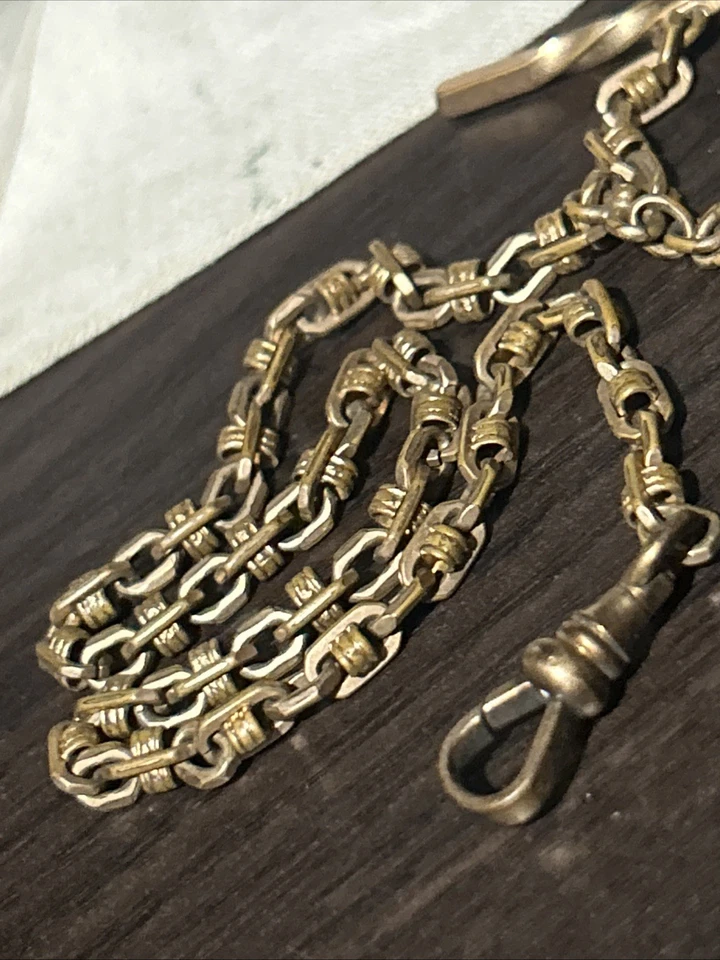 Vintage Ornate JFSS Gold Filled Watch Chain T Bar With Gold Fill Wax Seal Fob - Image 2 of 4