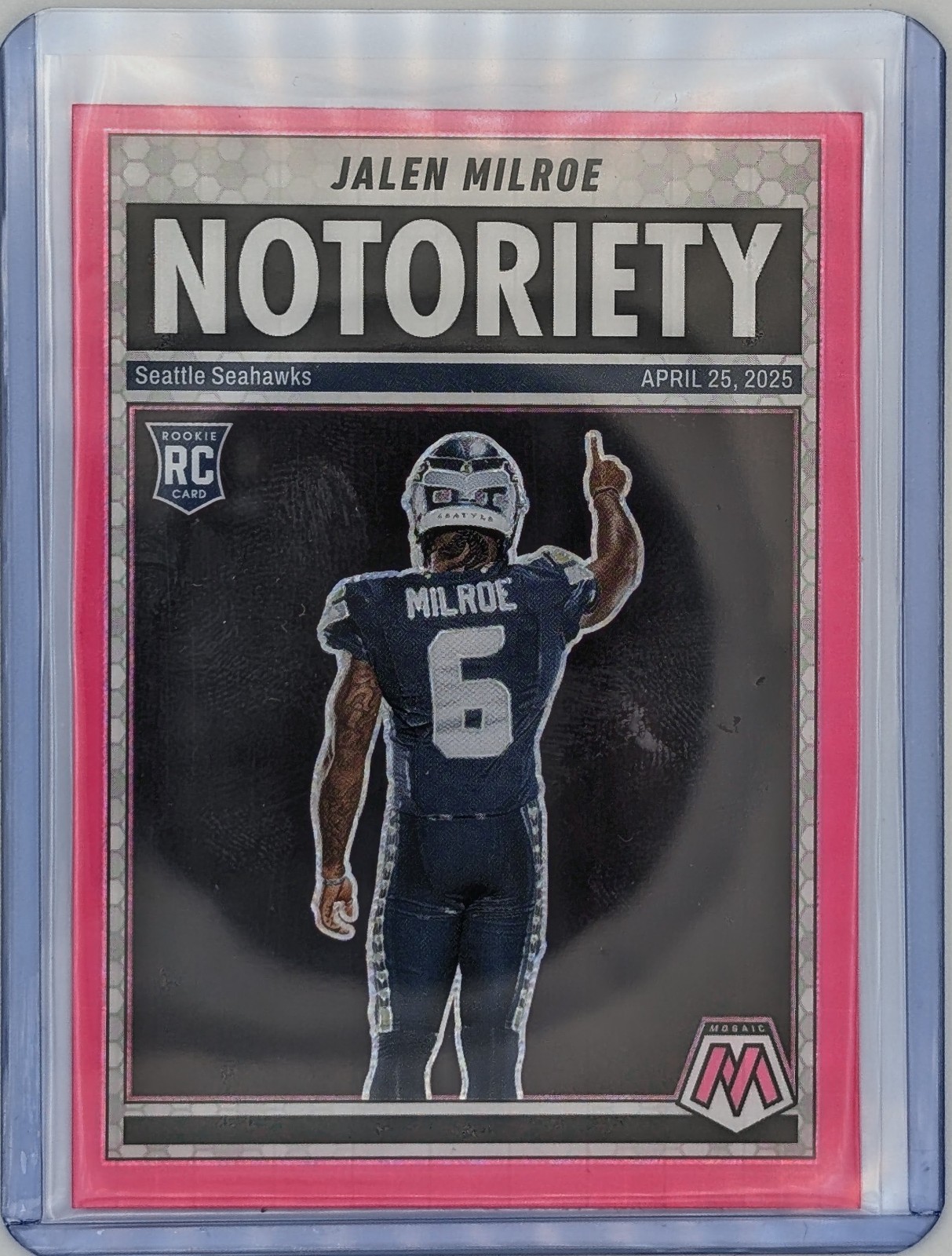 2025 Panini Mosaic Notoriety Jalen Milroe #15 Mosaic Pink Fluorescent Prizm RC