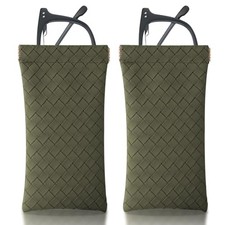 2 PCS Glasses Case Eyeglass Sunglasses Pouch Portable X-6-coarse Woven Green