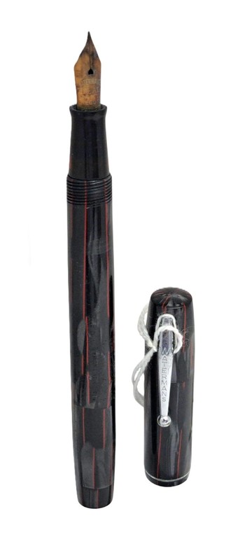 Watermans #32A 14k Gold Nib Grey Red Liner Vintage Fountain Pen