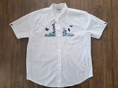 Vintage Northern Reflections Cotton Button Up Shirt Embroidered Floral Top