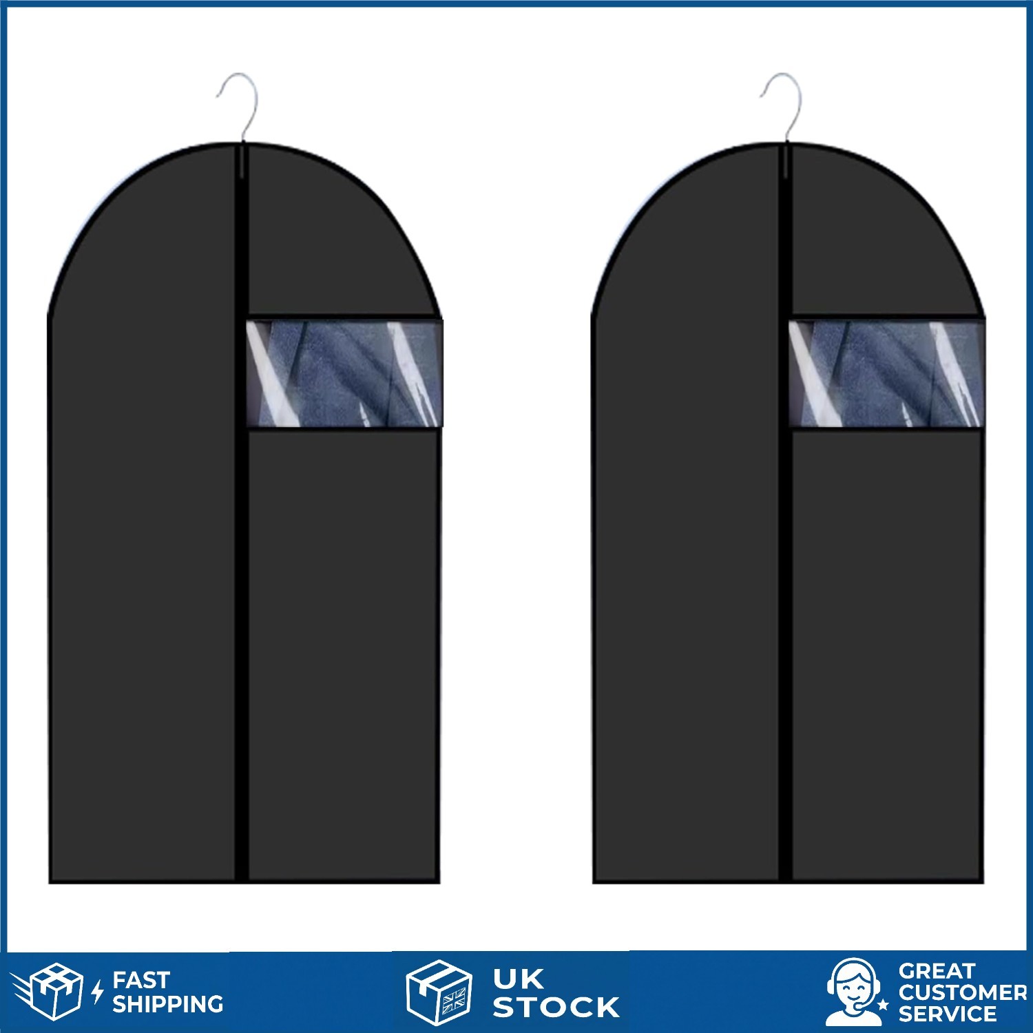 Durable Waterproof Garment Bags Dustproof Suit Covers Black 60x100cm 2 Pcs