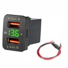 36W 2*USB Port QC3.0 Car Socket Fast Charger With Voltage Display For Toyota E