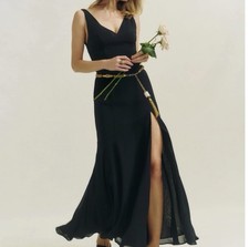 Reformation Orianna Maxi Dress Black Size 2 V-Neck Slit Cocktail Glam Sleeveless