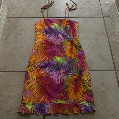 David Meister multicolor tropical palm print flounce mini dress Size 6
