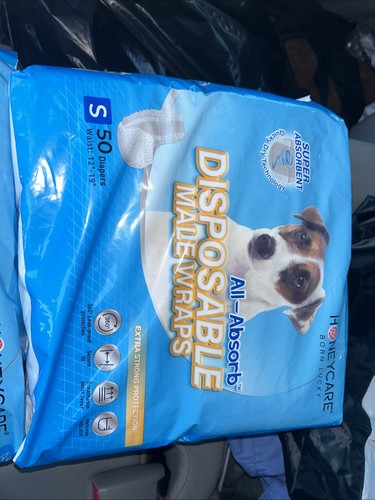 Lot 2 X50 Count HONEY CARE All-Absorb Disposable Male Dog Wraps Small 100 total - Picture 2 of 14