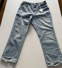 NWT Good American Good Jeans Straight Leg Distressed Light Wash 12/31 100 Cotto