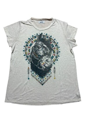 Lauren Moshi Slight Pink Graphic Tee Horse Boho Western Native Womens Large