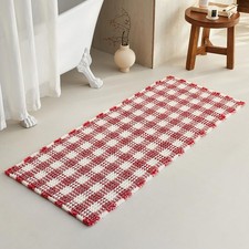 Long Christmas Bath Mat, Cute Waffle Runner Rug, 60x24 Red White