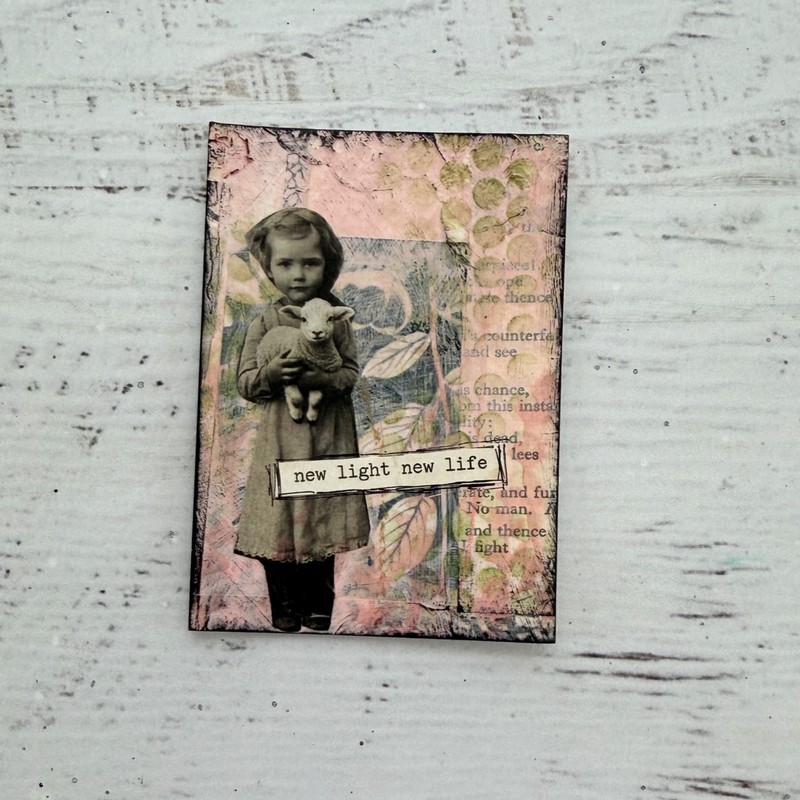 ACEO Original Art Card Mixed Media Collage Spring "New Light, New Life"