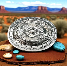 Navajo Sterling Silver Round Concho Belt Buckle Hand Stamped 21.17 Grams