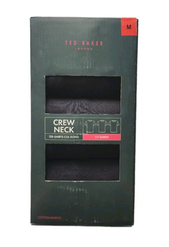 3 Boxed Ted Baker Men's Medium Crew Neck T-Shirt Black 100% Cotton New (A)