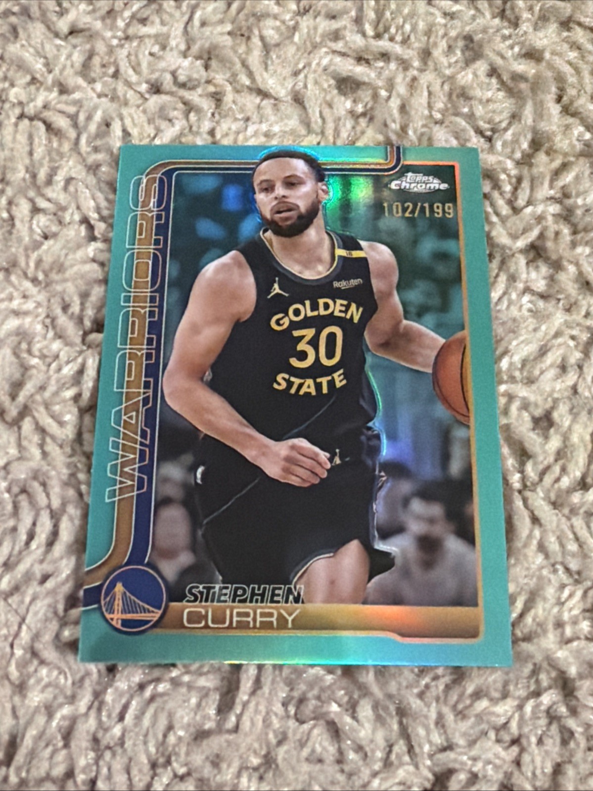 2025-26 Topps Chrome Stephen Curry #201 Aqua Refractor /199 Warriors