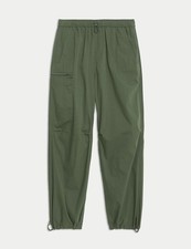 Marks & Spencer Mens Dark Khaki Cotton Cargo Trousers - M&S