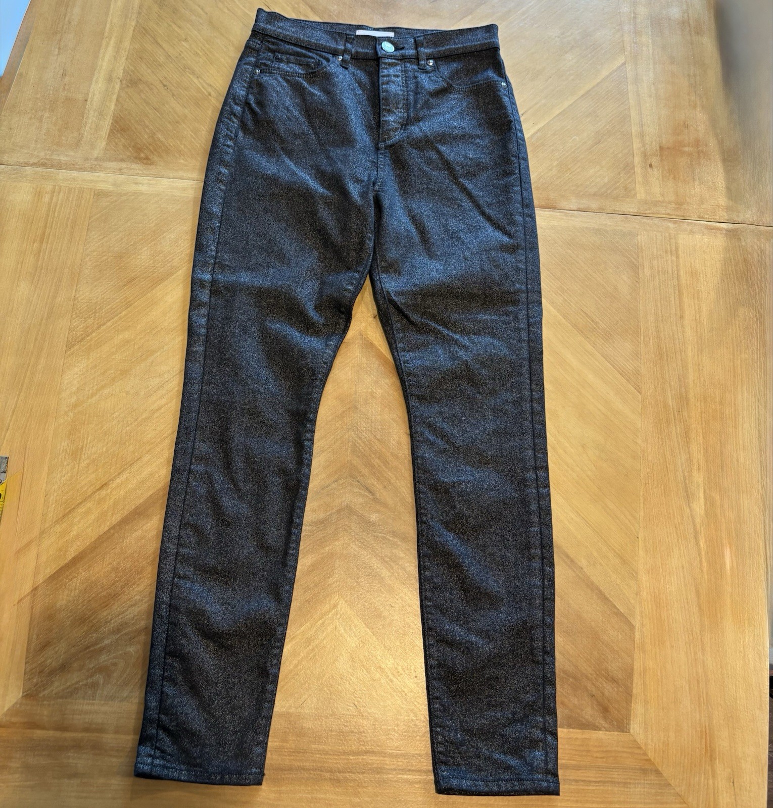 Loft Women’s High Rise Skinny Pants Black Glitter Sparkle Stretch Size 4