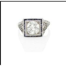 Art Deco 1.82 ct Old European Cut Diamond Sapphire Ring GIA