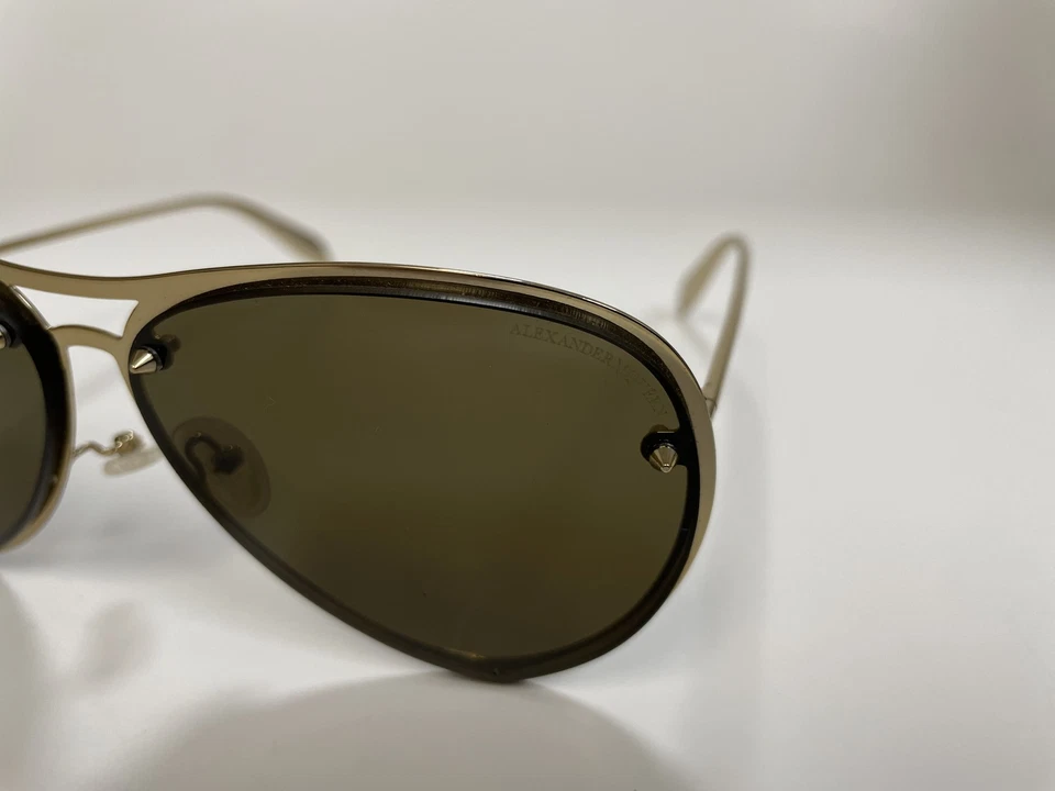 Auténticas gafas de sol Alexander McQueen 0102S 004 de metal dorado de moda lentes marrones Foto 4 de 4