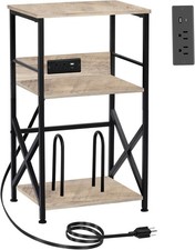 Record Player Stand W/ Charging Station 3-Tier Side Table 100 Vinyl Storage End