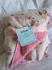 NWT Kidgets Baby Blanket Purple Flower Bouquet Floral Green Leaf Pink Sherpa