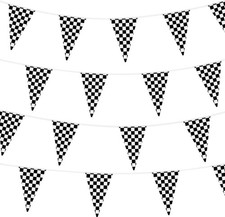 100ft Checkered Flag Banner, Racing Flags Race Car Wheels Birthday Party Decorat