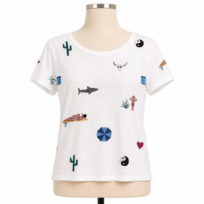 Isabel Bacon J.Crew Novelty Graphic Tee M Whimsical Desert Beach Shark Cactus