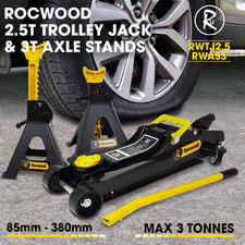 Trolley Jack 2.5 Ton Tonne Low Profile Hydraulic & Axle Stand Set 3 Ton Garage