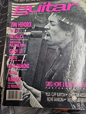 GUITAR MAGAZINE JUN 1990 JIMI HENDRIX GREG HOWE BLUES SARACENO POSTER METALLICA