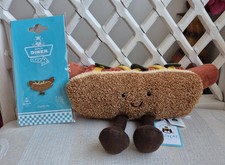 Jellycat NYC Diner Exclusive Amuseables Breck Hotdog With Pin Badge BNWTs