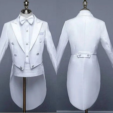 White Men's Tuxedo Wedding Groom Suit White Formal Gentle Jacket Black Pants